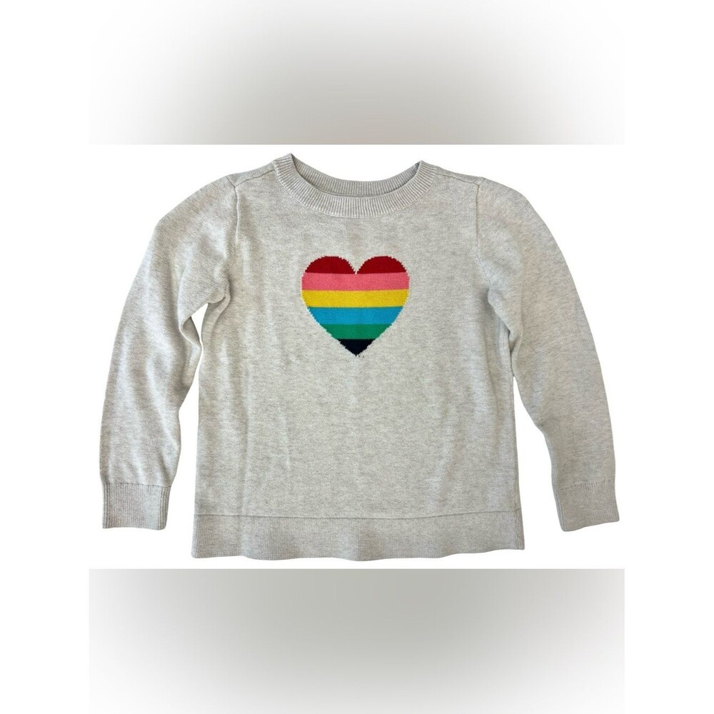 GAP Kids Rainbow Heart Crewneck Sweater Gray Pride Month 100% Cotton Size S 6-7